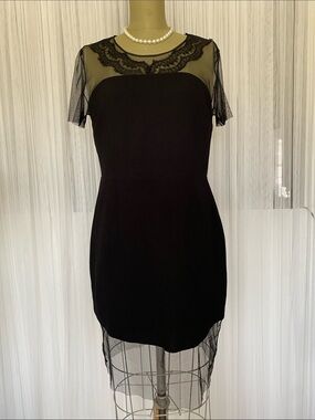 HKR Collections Elegant Black Lace Yoke Cocktail Stretchy Dress Size L